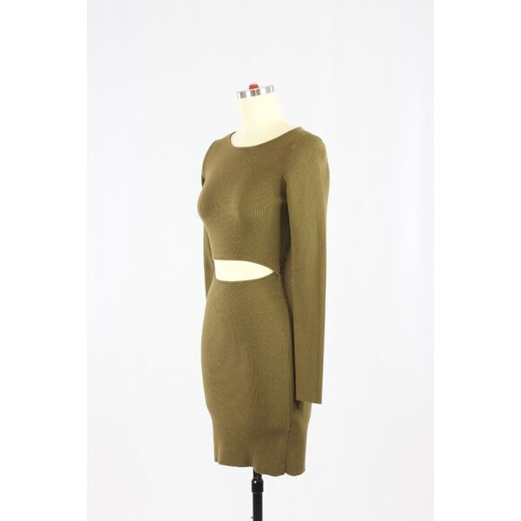 Aritzia WILFRED FREE Olive Cut-Out Rib Knit Long Sleeve Bodycon Dress, Size S - Picture 4 of 16